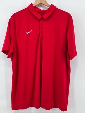 Nike Dri Fit Polo Shirt Mens XL Red Golf Athletic White Swoosh Wicking